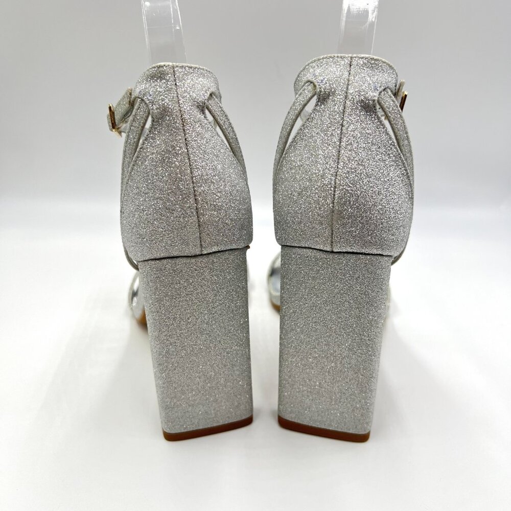 Dream Pairs Womens Size 8.5 Silver Glitter Dress Sandals Heels‎ Shoes - Picture 6 of 15